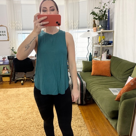 Turquoise Ribbed High Neck Ribbed Forever 21 Sleeveless Tank Top Sz Small - Picture 6 of 7